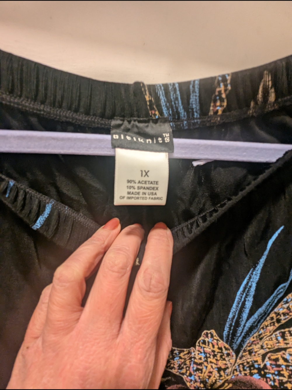 Citiknits Black Pants with Blue Floral Accents - Picture 2 of 3